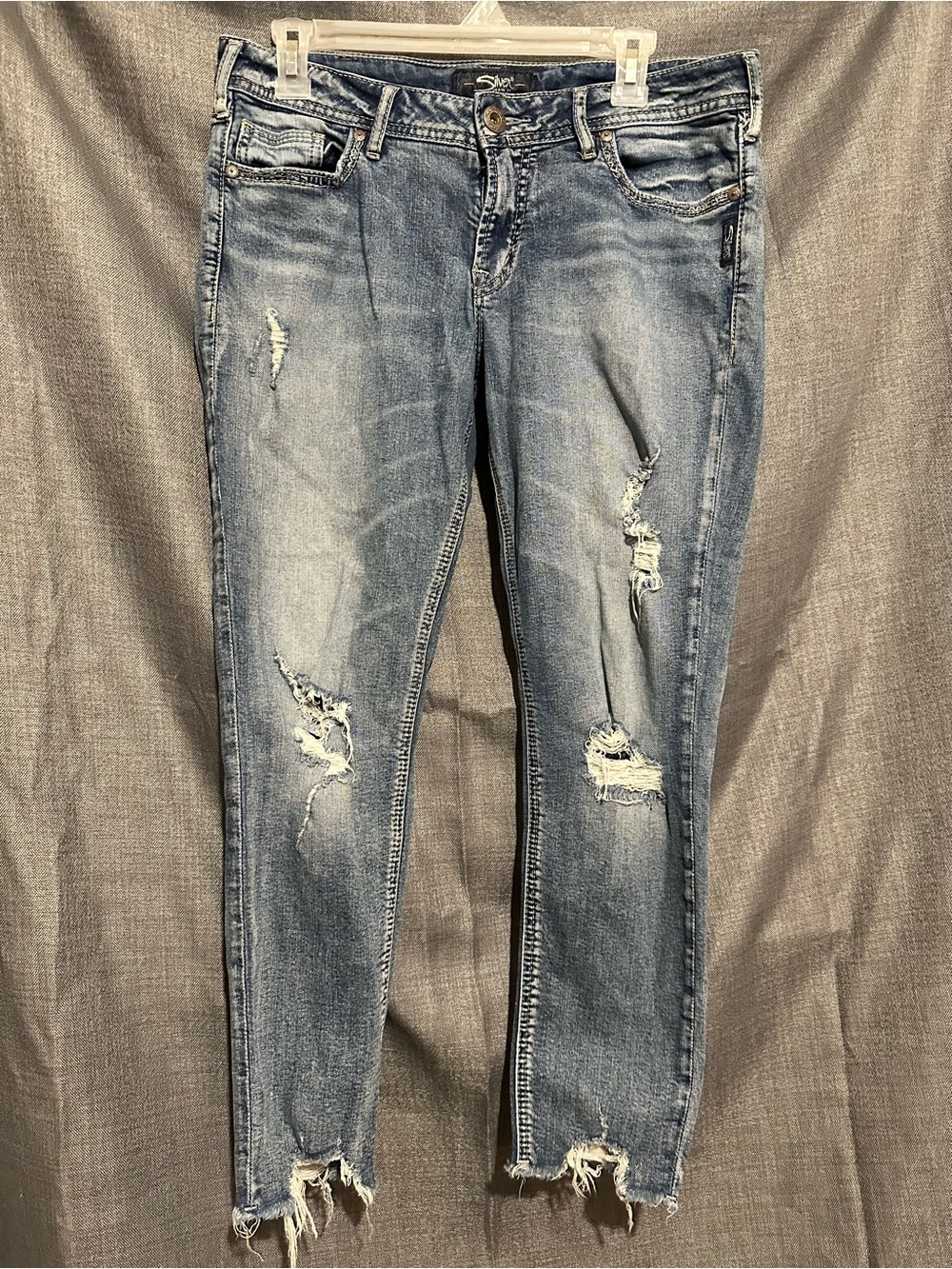 Silver Jeans Distressed Light Wash Skinny Jeans